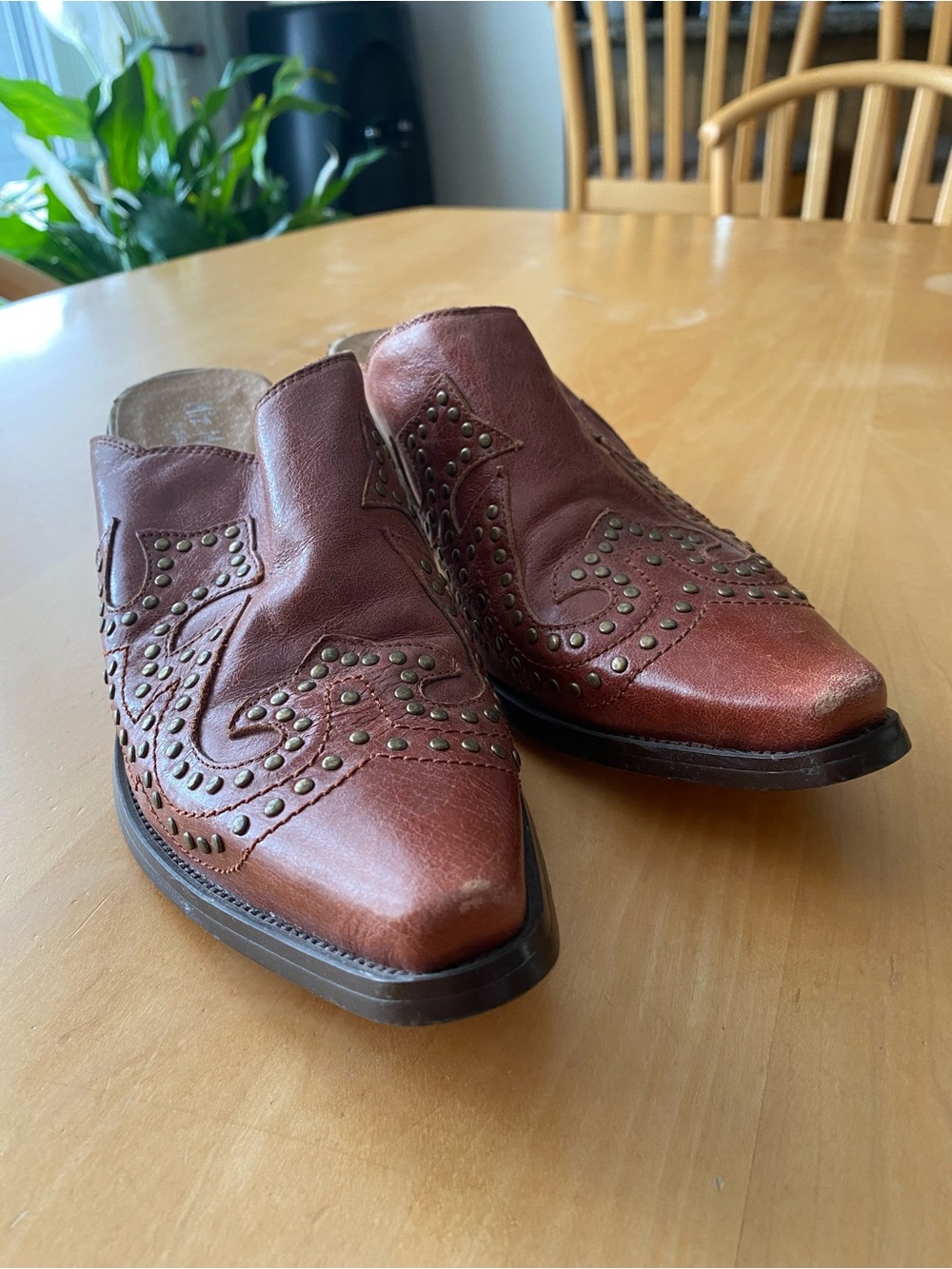 Miz Mooz Brown Studded Leather Slip-On Mules